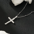 CHAMONIX Silver Toned White Gold: Dainty Beaded Chain Necklace with a Zirconia Embedded Textured Cross Pendent