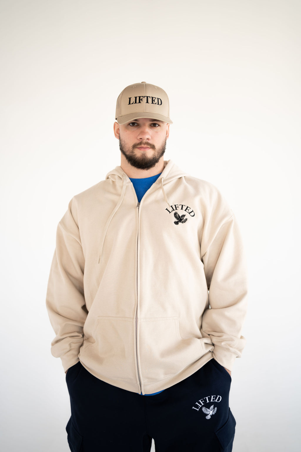 Unisex Light Beige Zip Up Hoodie