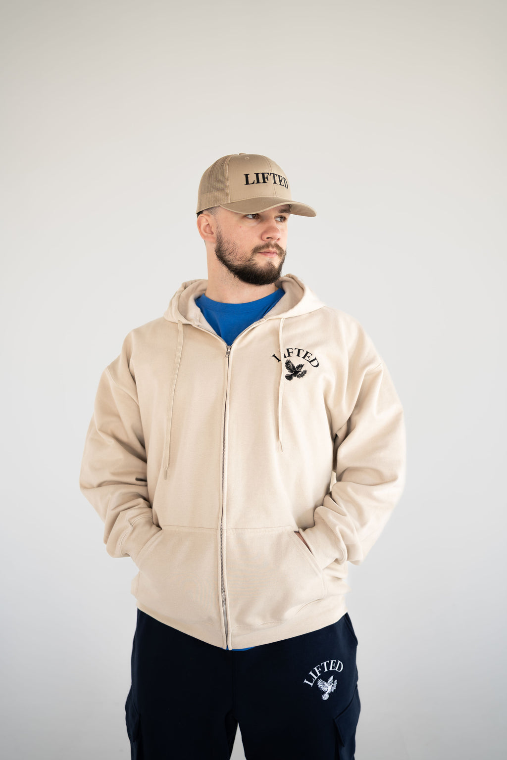 Unisex Light Beige Zip Up Hoodie