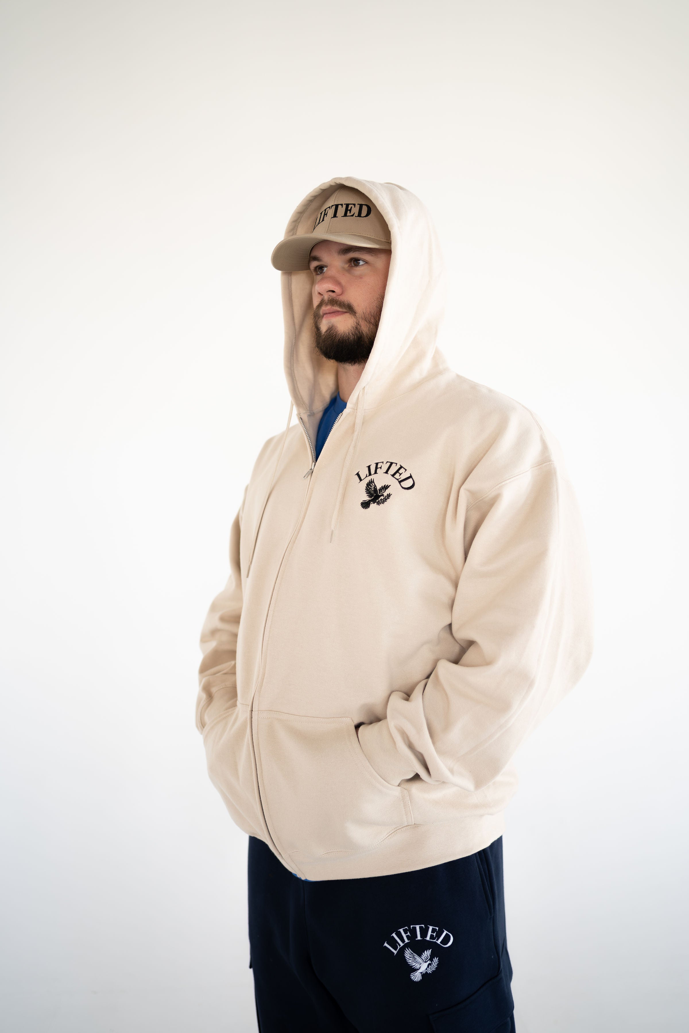 Unisex Light Beige Zip Up Hoodie