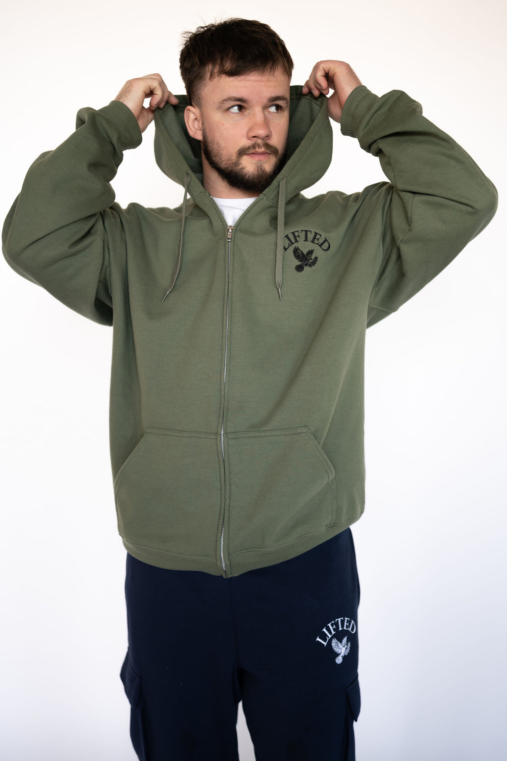 Unisex Army Green Zip Up Hoodie