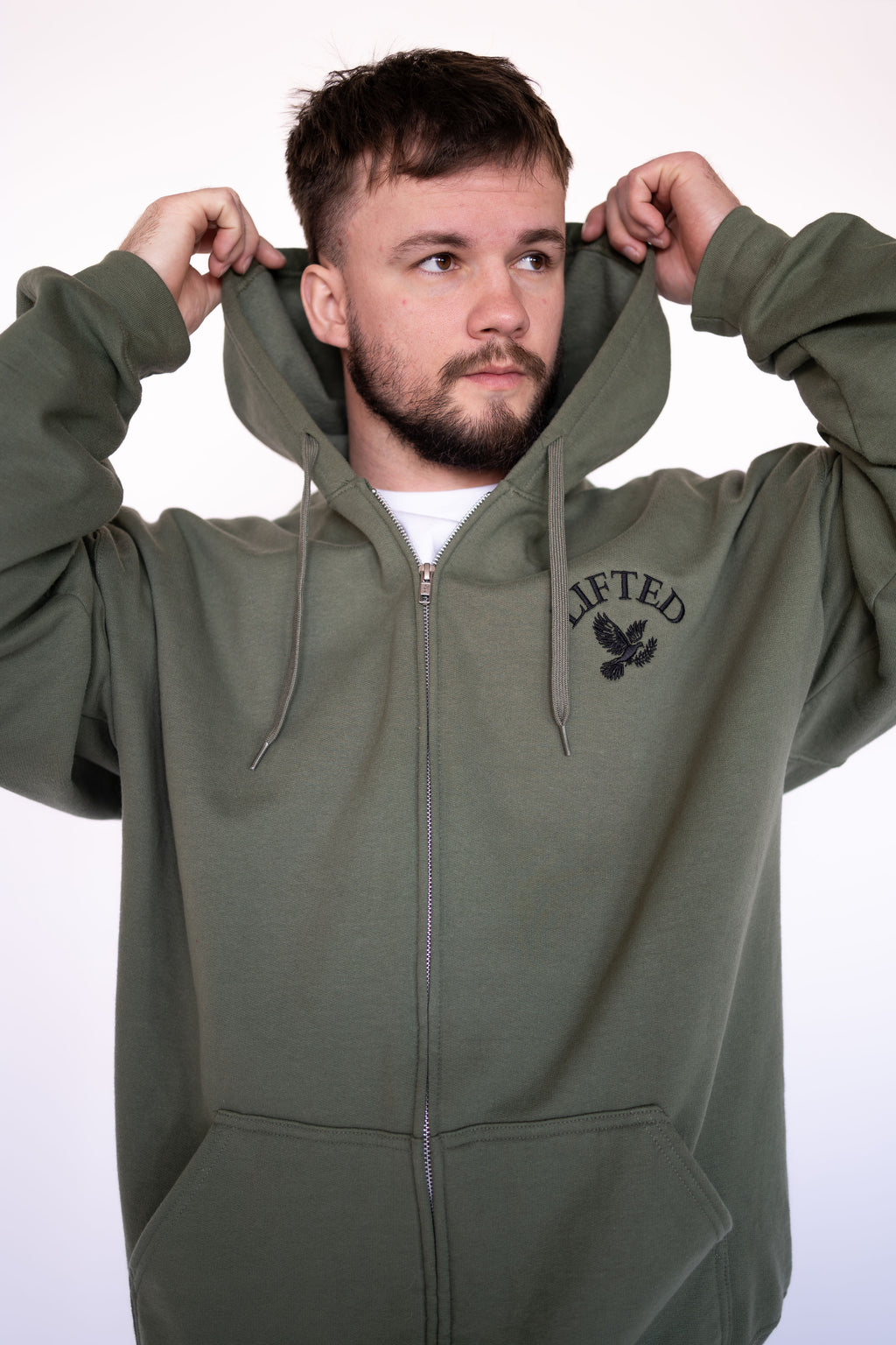 Unisex Army Green Zip Up Hoodie