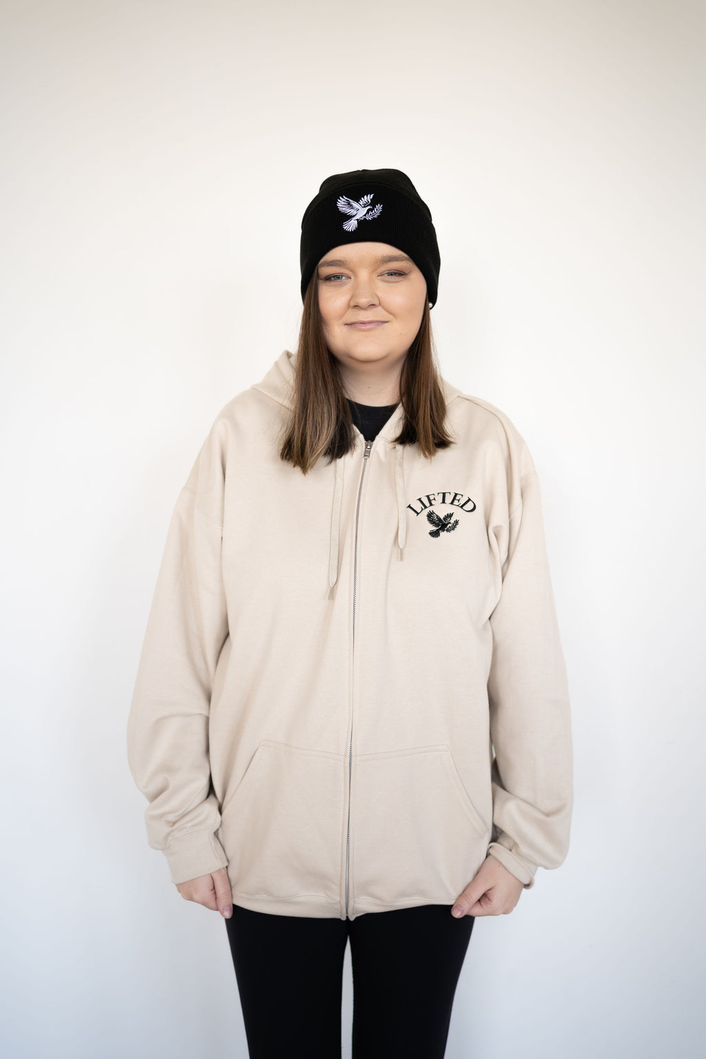 Unisex Light Beige Zip Up Hoodie