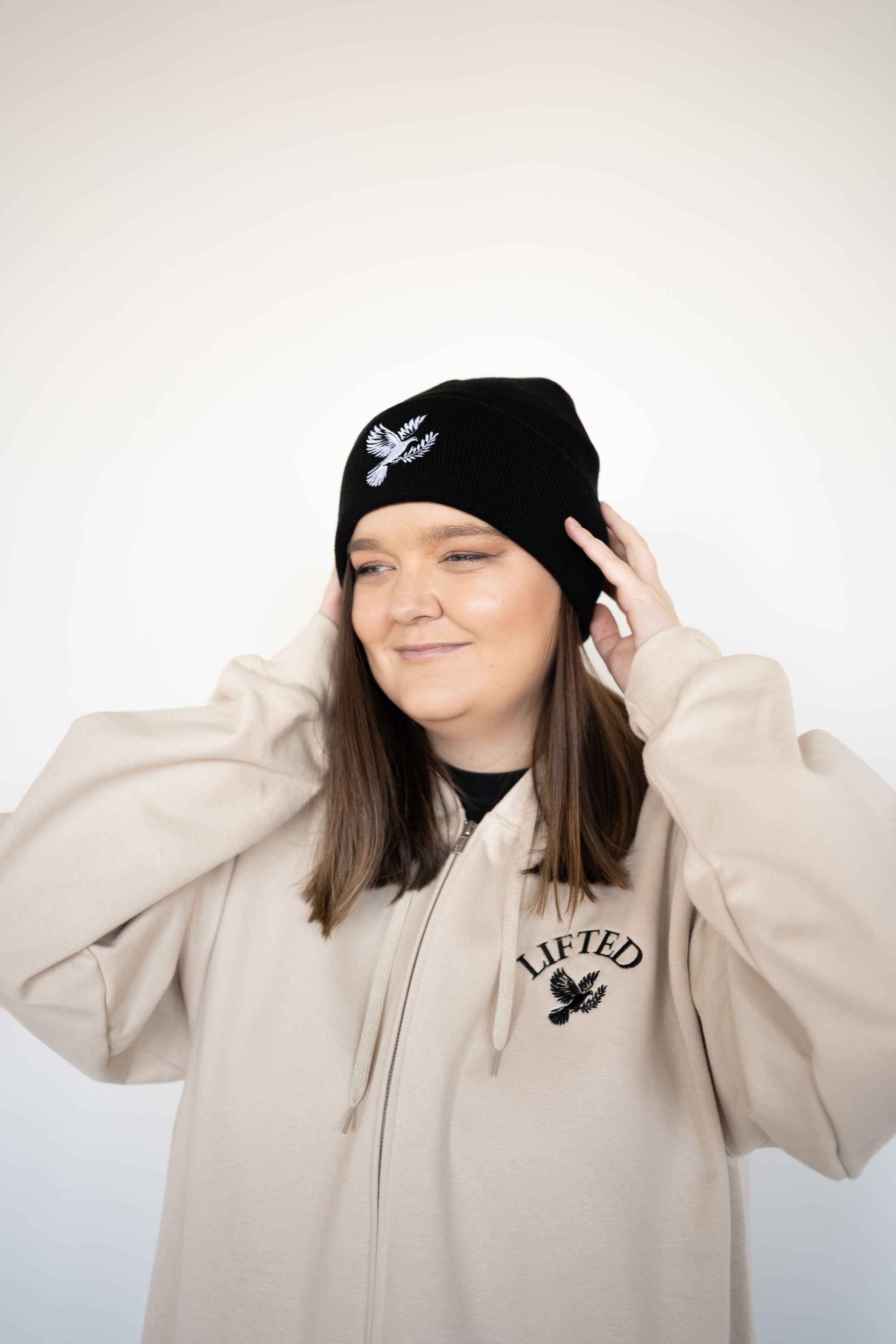 Unisex Light Beige Zip Up Hoodie