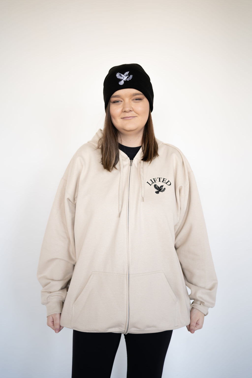 Unisex Light Beige Zip Up Hoodie