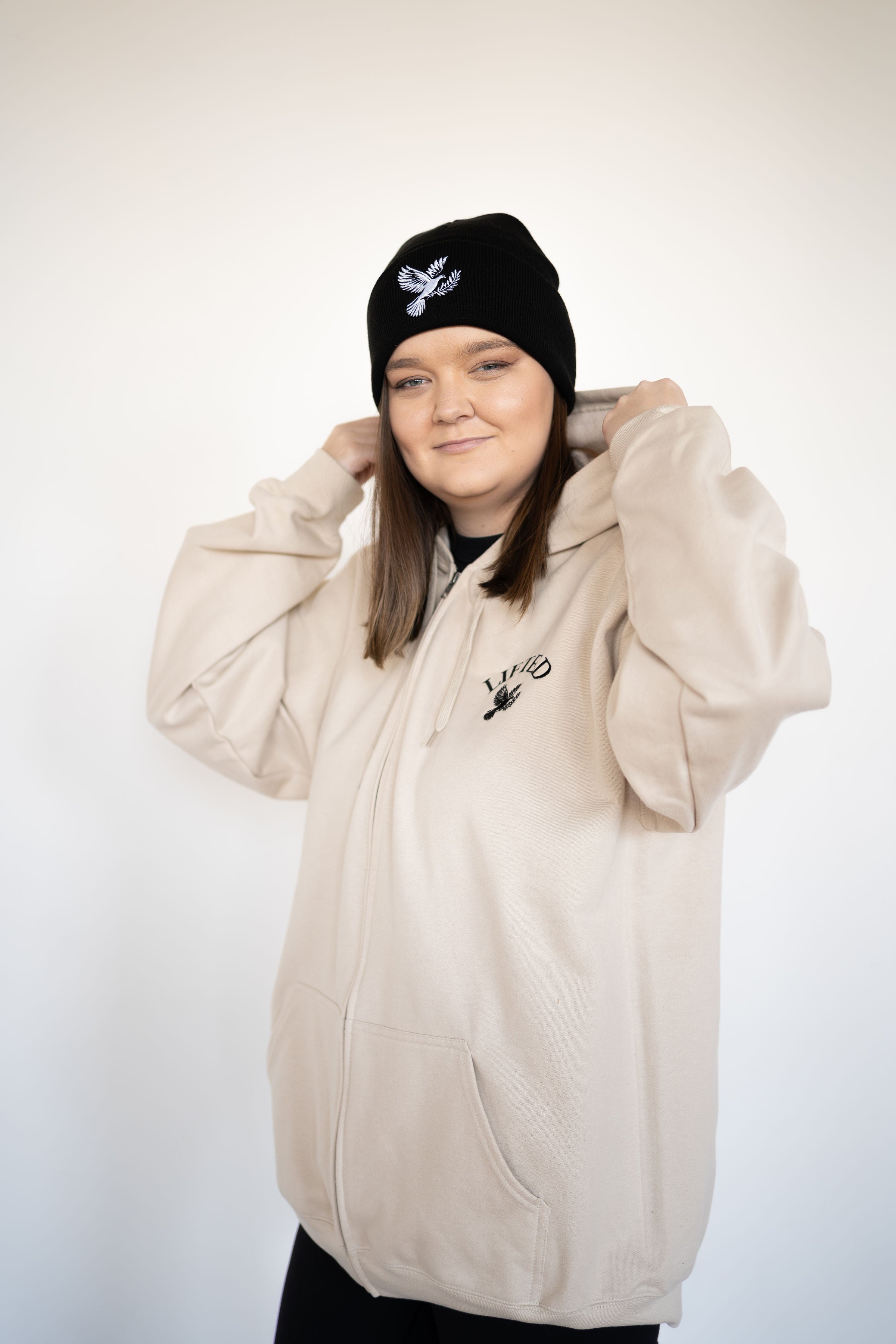 Unisex Light Beige Zip Up Hoodie