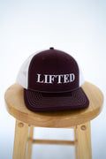 Burgundy/White Trucker Style Hat with Lifted Logo
