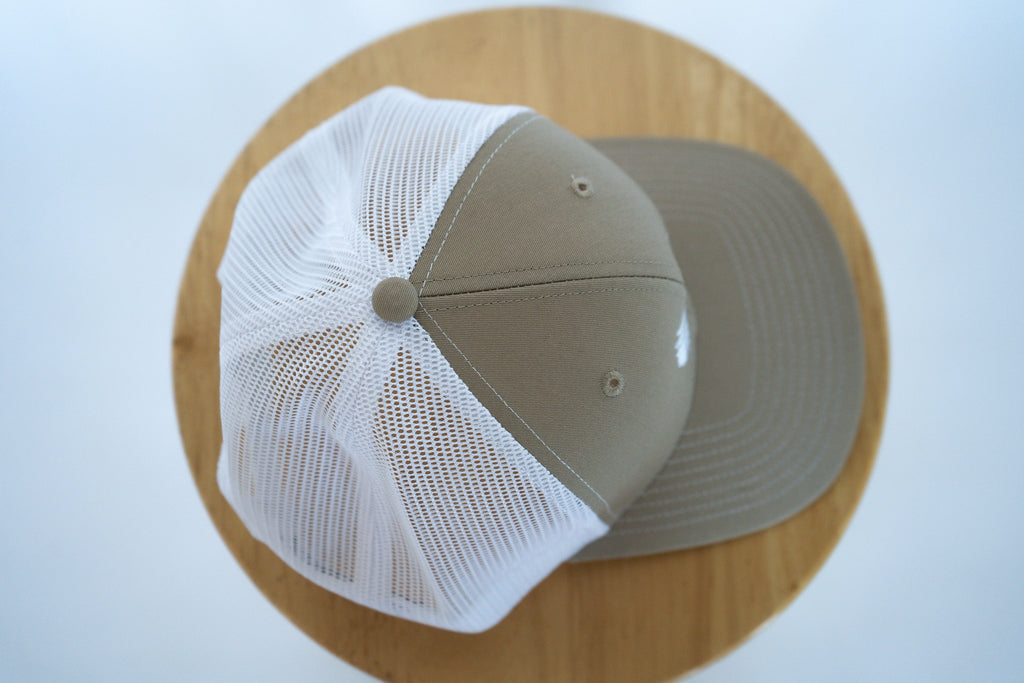 Beige/White Trucker Style Hat with Dove Logo