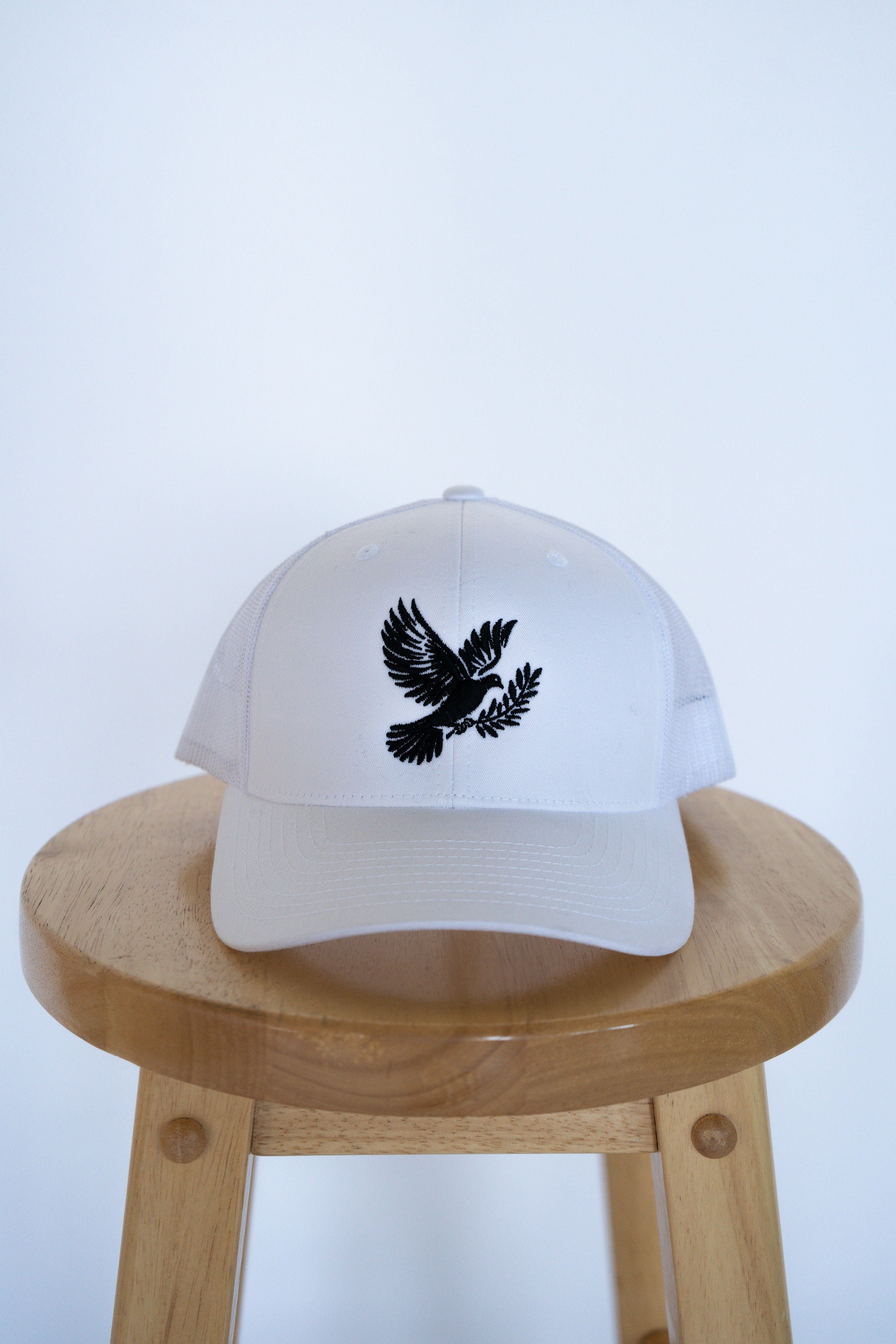 Full White Trucker Style Hat with Dove Logo