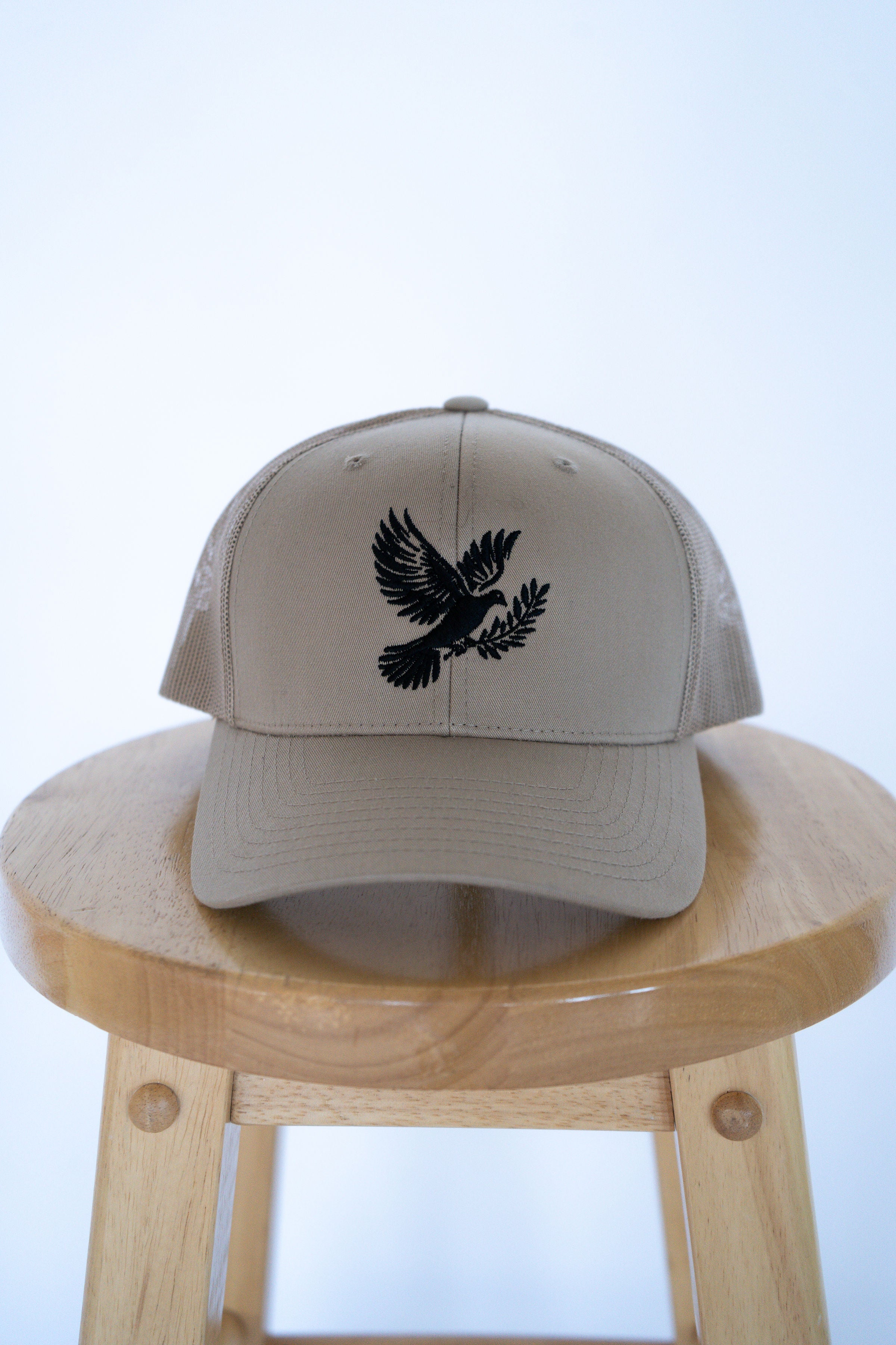 Full Beige Trucker Style Hat with Dove Logo