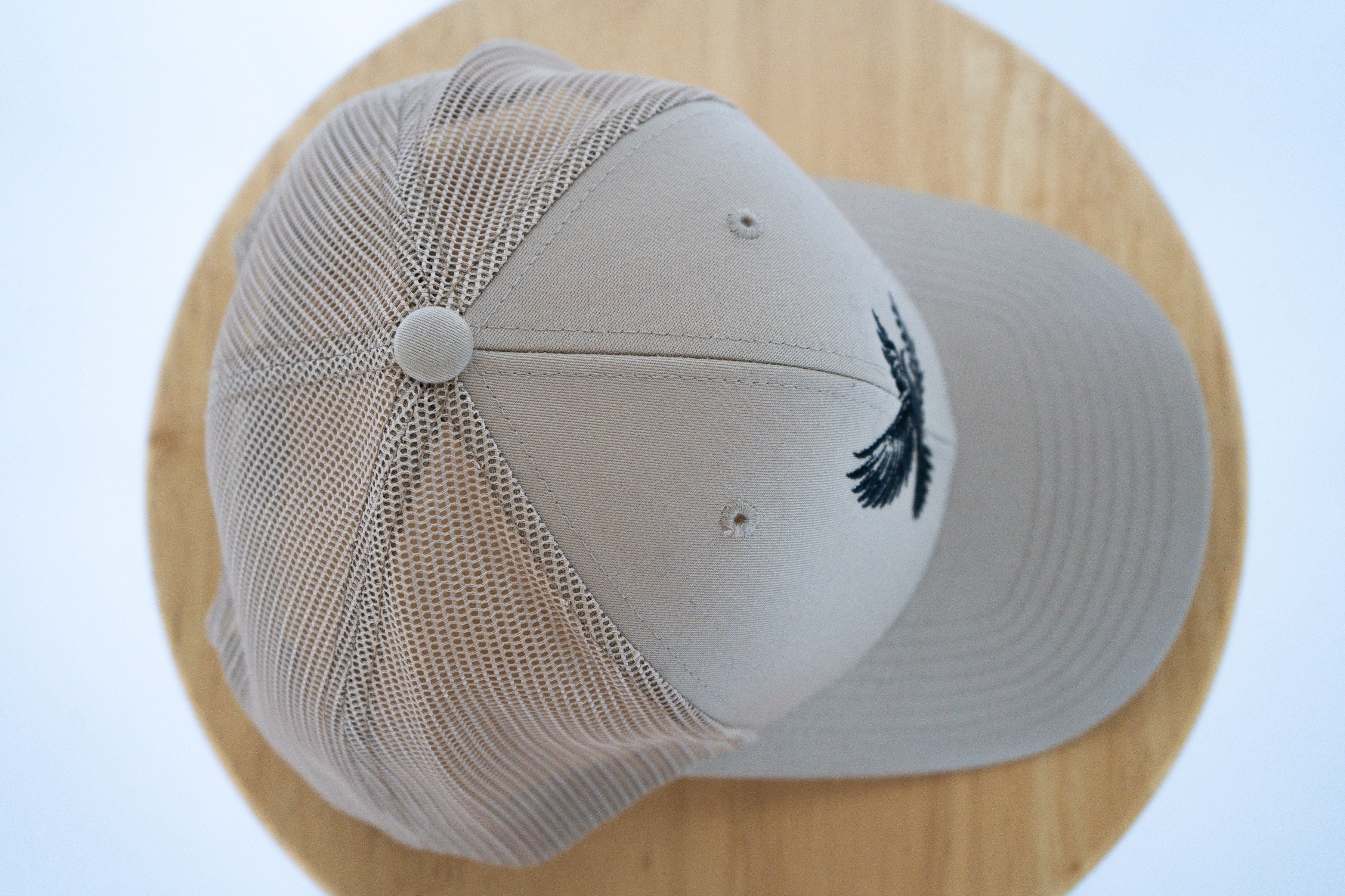 Full Beige Trucker Style Hat with Dove Logo
