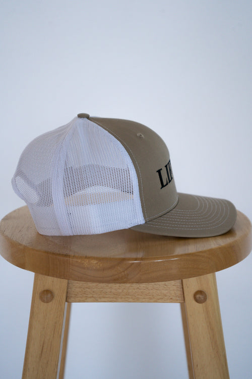 Beige/White Trucker Style Hat with Lifted Logo