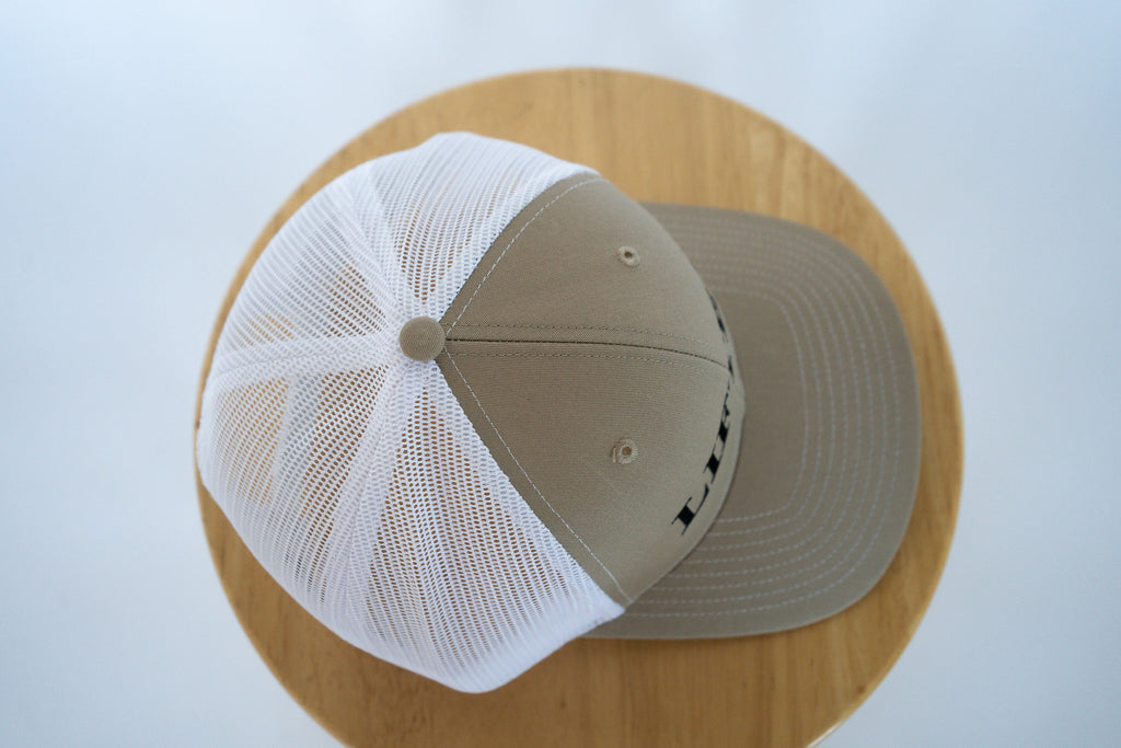 Beige/White Trucker Style Hat with Lifted Logo